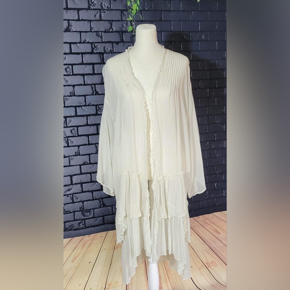 Kimchi Blue Romantic Boho Ruffle Tiered Chiffon Jacket L - Picture 2 of 9